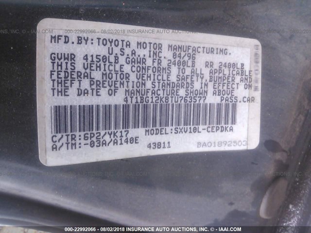 4T1BG12K8TU763577 - 1996 TOYOTA CAMRY DX/LE/XLE მწვანე ფოტო 9