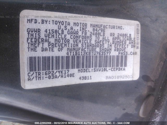 4T1BG12K8TU763577 - 1996 TOYOTA CAMRY DX/LE/XLE GREEN photo 9