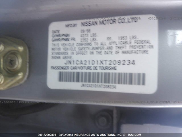 JN1CA21D1XT209234 - 1999 NISSAN MAXIMA GLE/GXE/SE GRAY photo 9