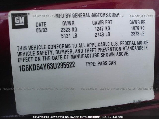 1G6KD54Y63U285622 - 2003 CADILLAC DEVILLE RED photo 9