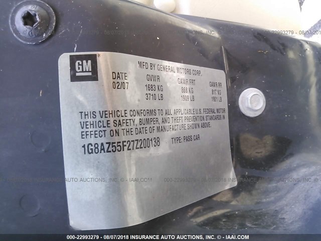 1G8AZ55F27Z200138 - 2007 SATURN ION LEVEL 2 海军蓝 照片 9