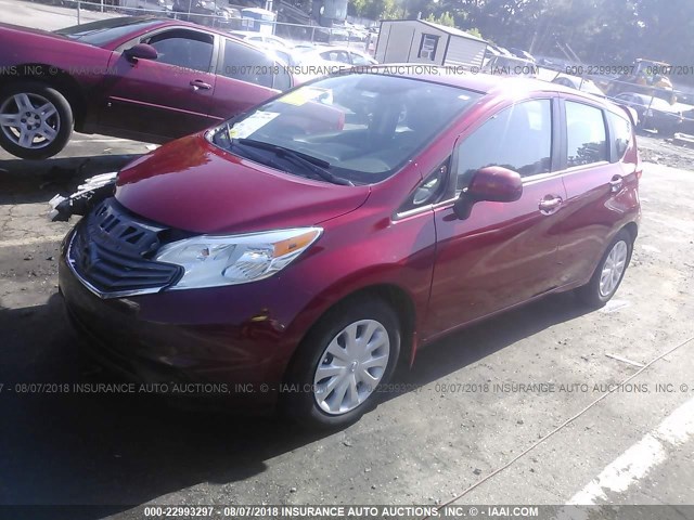 3N1CE2CP2EL367210 - 2014 NISSAN VERSA NOTE S/S PLUS/SV/SL RED photo 2