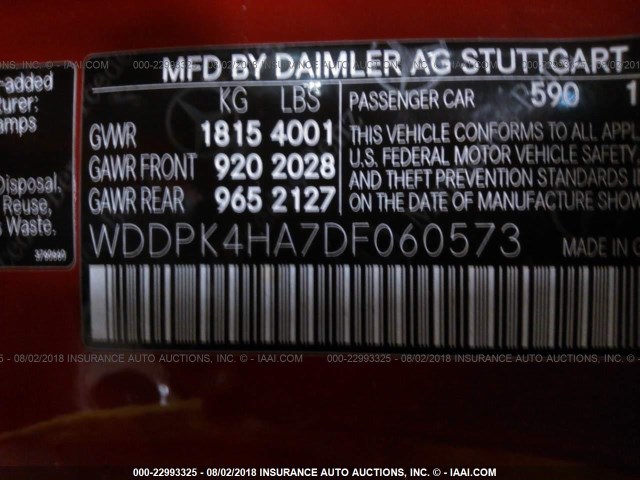 WDDPK4HA7DF060573 - 2013 MERCEDES-BENZ SLK 250 RED photo 9