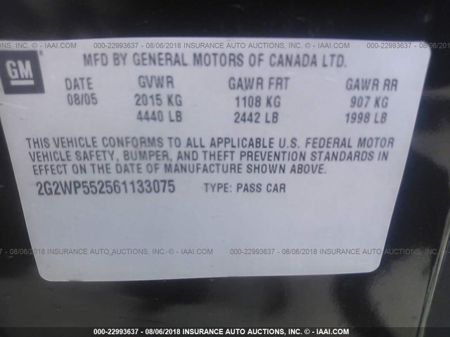 2G2WP552561133075 - 2006 PONTIAC GRAND PRIX შავი ფოტო 9