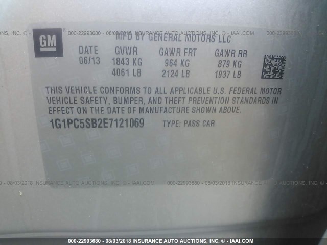 1G1PC5SB2E7121069 - 2014 CHEVROLET CRUZE LT SILVER photo 9