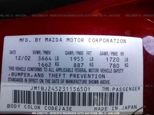 JM1BJ245231156501 - 2003 MAZDA PROTEGE PR5 红色 照片 9