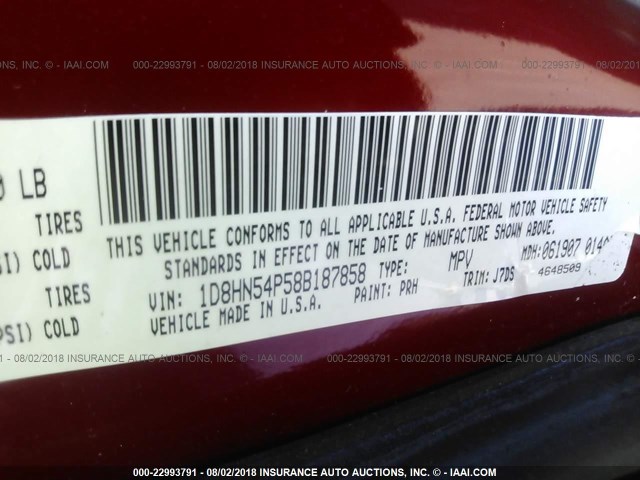 1D8HN54P58B187858 - 2008 DODGE GRAND CARAVAN SXT RED photo 9