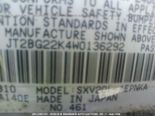 JT2BG22K4W0136292 - 1998 TOYOTA CAMRY CE/LE/XLE RED photo 9