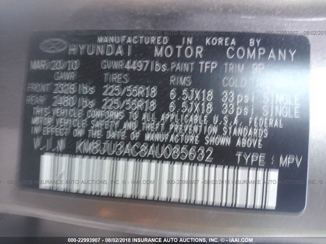 KM8JU3AC8AU085632 - 2010 HYUNDAI TUCSON GLS/LIMITED GOLD photo 9