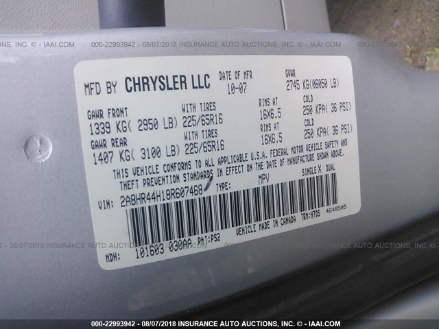 2A8HR44H18R607468 - 2008 CHRYSLER TOWN & COUNTRY LX SILVER photo 9