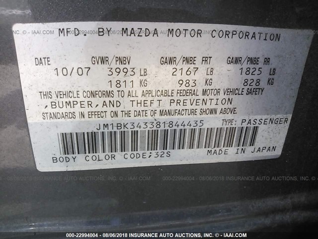 JM1BK343381844435 - 2008 MAZDA 3 HATCHBACK BLUE photo 9