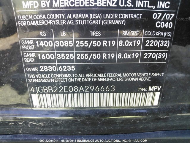 4JGBB22E08A296663 - 2008 MERCEDES-BENZ ML 320 CDI BLACK photo 9