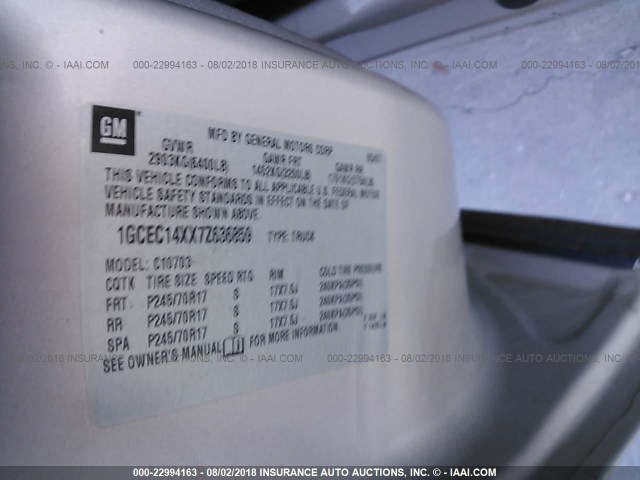 1GCEC14XX7Z636859 - 2007 CHEVROLET SILVERADO C1500 CLASSIC GOLD photo 9