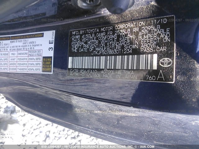 JTKJF5C78B3011234 - 2011 TOYOTA SCION TC 蓝色 照片 9