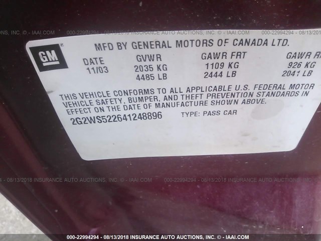 2G2WS522641248896 - 2004 PONTIAC GRAND PRIX GT2 MAROON photo 9