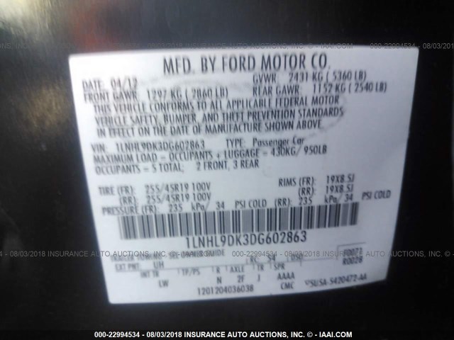 1LNHL9DK3DG602863 - 2013 LINCOLN MKS BLACK photo 9