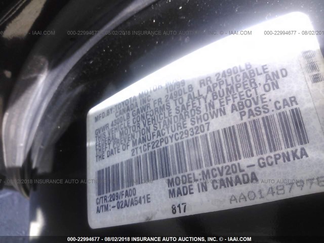 2T1CF22P0YC293207 - 2000 TOYOTA CAMRY SOLARA SE/SLE შავი ფოტო 9