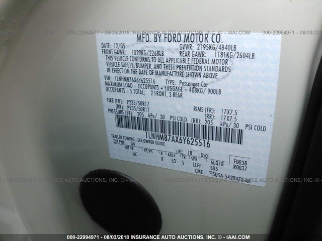 1LNHM87AX6Y625516 - 2006 LINCOLN LS 白色 照片 9