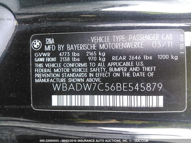 WBADW7C56BE545879 - 2011 BMW 328 I SULEV BLACK photo 9