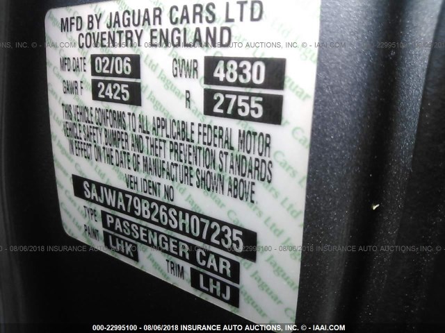 SAJWA79B26SH07235 - 2006 JAGUAR XJ8 L GRAY photo 9