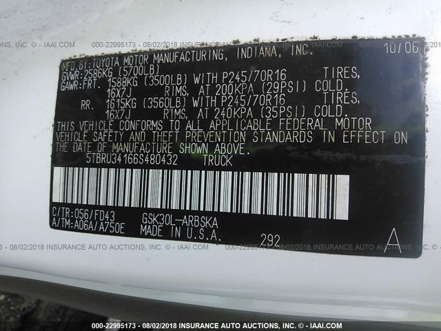 5TBRU34166S480432 - 2006 TOYOTA TUNDRA ACCESS CAB SR5 GRAY photo 9