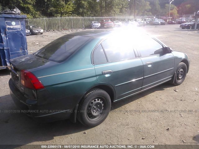 1HGES155X1L052618 - 2001 HONDA CIVIC LX GREEN photo 4