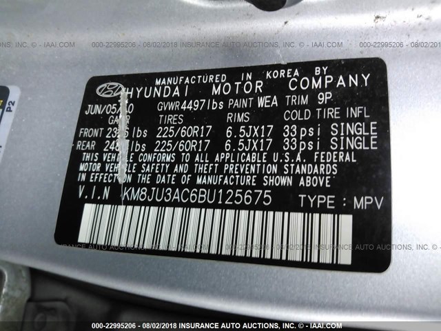 KM8JU3AC6BU125675 - 2011 HYUNDAI TUCSON GLS/LIMITED 银色 照片 9