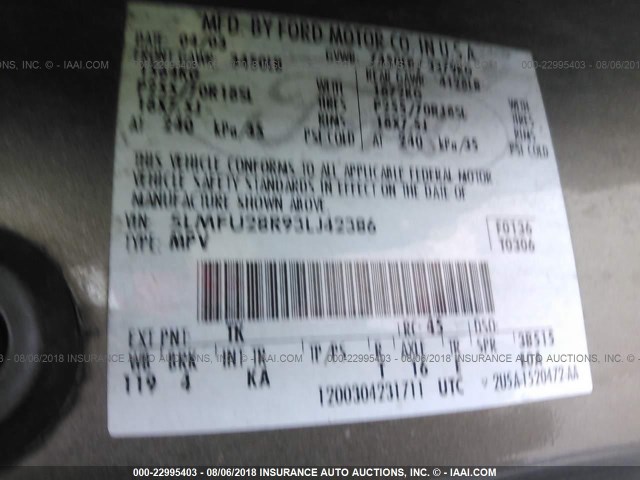 5LMFU28R93LJ42386 - 2003 LINCOLN NAVIGATOR Kahverengi fotoğraf 9