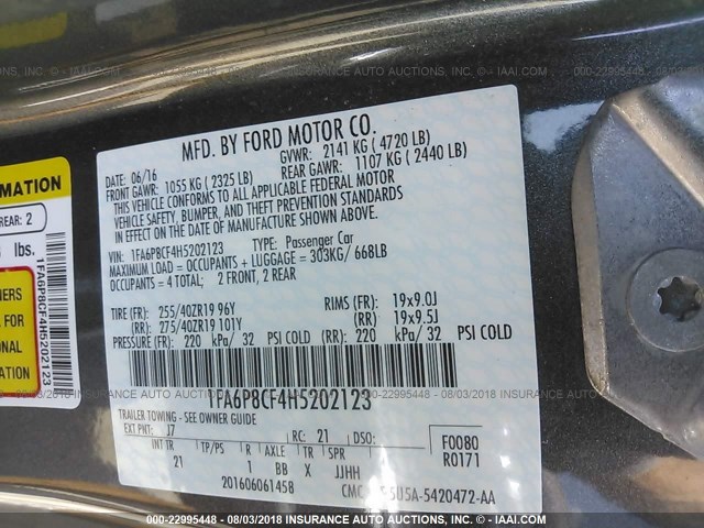 1FA6P8CF4H5202123 - 2017 FORD MUSTANG GT GRAY photo 9