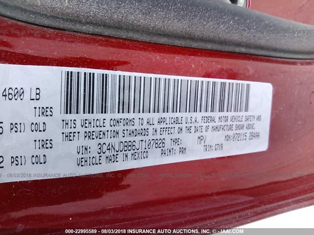 3C4NJDBB6JT107826 - 2018 JEEP COMPASS LATITUDE 红色 照片 9