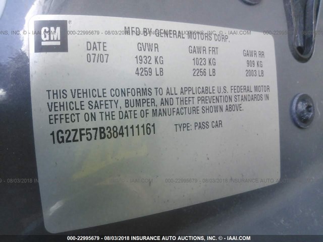 1G2ZF57B384111161 - 2008 PONTIAC G6 VALUE LEADER/BASE GRAY photo 9