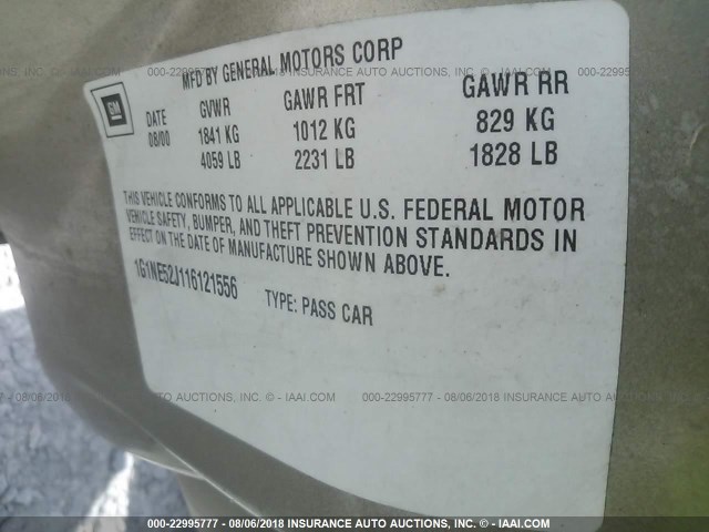 1G1NE52J116121556 - 2001 CHEVROLET MALIBU LS ოქროსფერი ფოტო 9