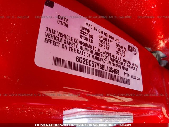 6G2EC57Y88L135458 - 2008 PONTIAC G8 GT RED photo 9