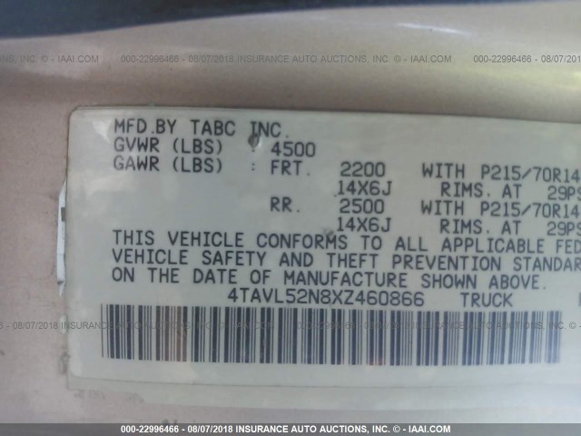 4TAVL52N8XZ460866 - 1999 TOYOTA TACOMA XTRACAB TAN photo 9