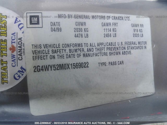 2G4WY52M0X1569022 - 1999 BUICK CENTURY LIMITED SILVER photo 9