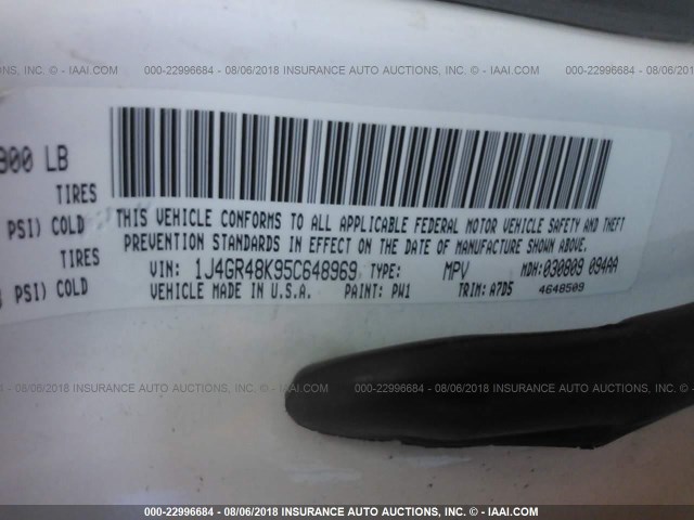 1J4GR48K95C648969 - 2005 JEEP GRAND CHEROKEE LAREDO/COLUMBIA/FREEDOM 白色 照片 9