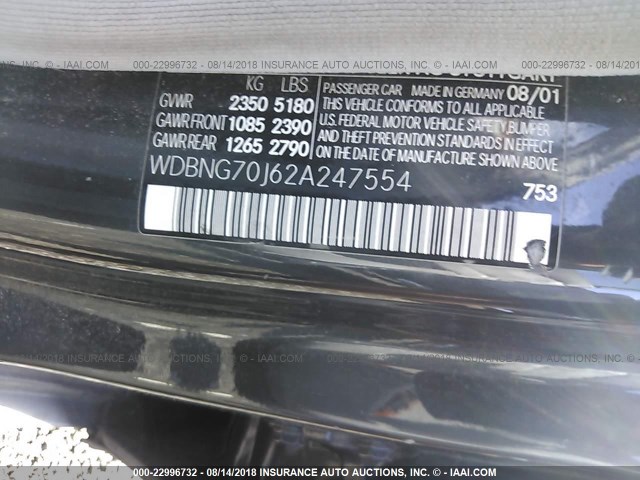 WDBNG70J62A247554 - 2002 MERCEDES-BENZ S 430 GRAY photo 9
