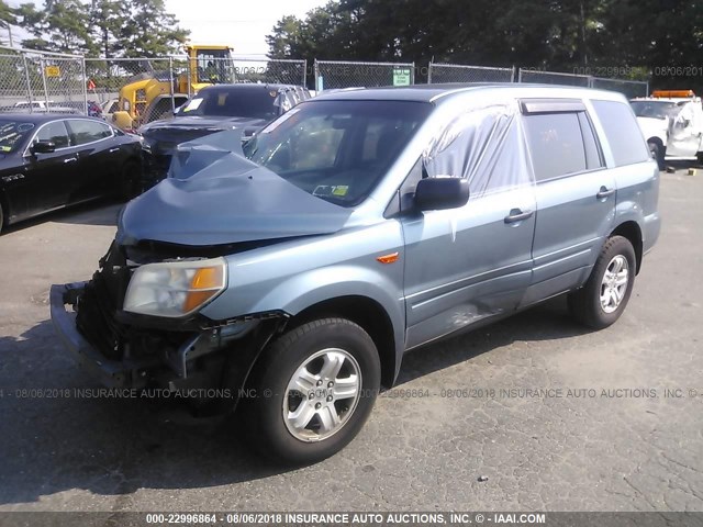 2HKYF18166H536578 - 2006 HONDA PILOT LX BLUE photo 2