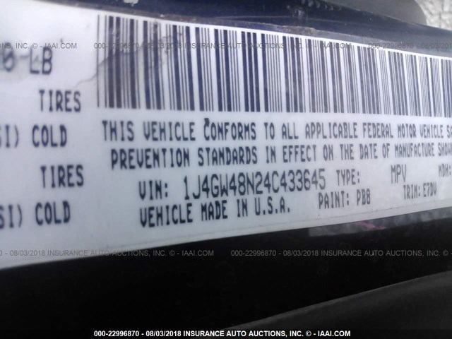 1J4GW48N24C433645 - 2004 JEEP GRAND CHEROKEE LAREDO/COLUMBIA/FREEDOM 蓝色 照片 9