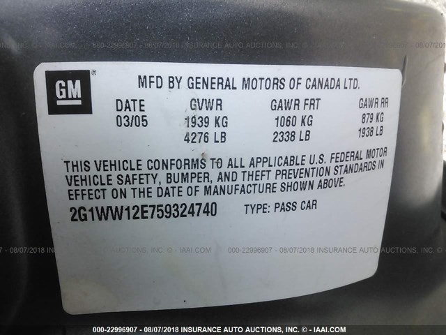 2G1WW12E759324740 - 2005 CHEVROLET MONTE CARLO LS 灰色 照片 9