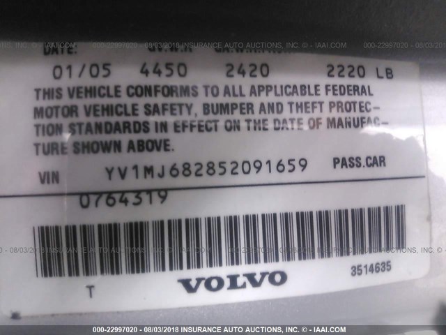 YV1MJ682852091659 - 2005 VOLVO V50 T5 SILVER photo 9