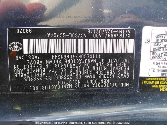 4T1CE30P74U861344 - 2004 TOYOTA CAMRY SOLARA SE/SLE Mavi foto 9