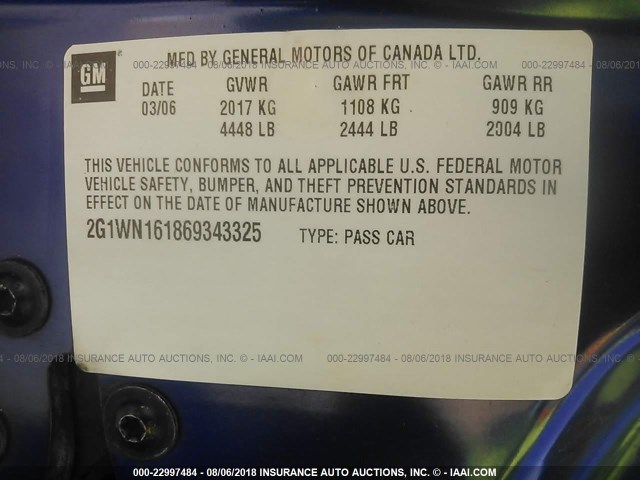 2G1WN161869343325 - 2006 CHEVROLET MONTE CARLO LTZ BLUE photo 9