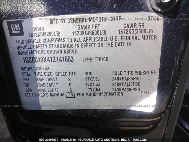 1GCEC19X47Z141663 - 2007 CHEVROLET SILVERADO C1500 CLASSIC Dark Blue photo 9