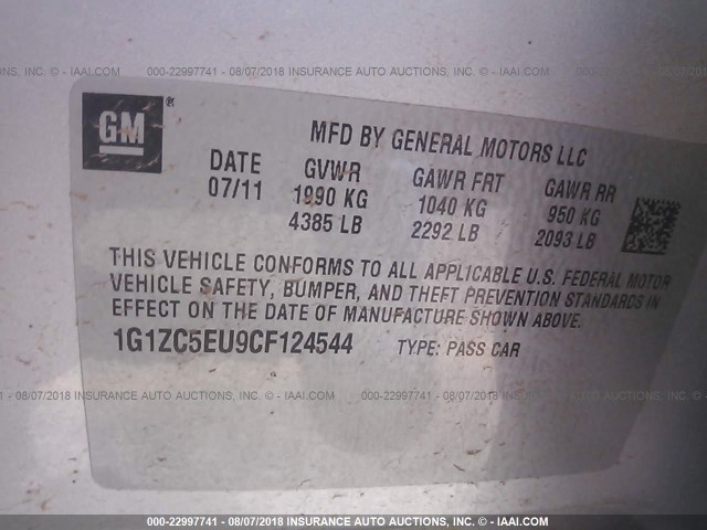 1G1ZC5EU9CF124544 - 2012 CHEVROLET MALIBU 1LT SILVER photo 9