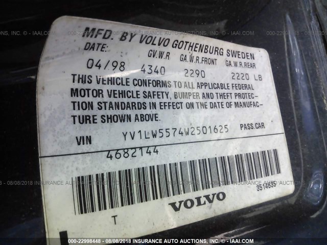 YV1LW5574W2501625 - 1998 VOLVO V70 BLUE photo 9