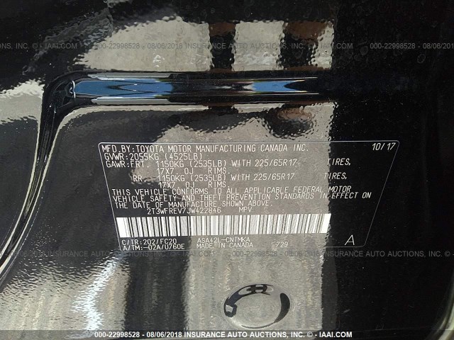 2T3WFREV7JW422846 - 2018 TOYOTA RAV4 ADVENTURE/XLE BLACK photo 9