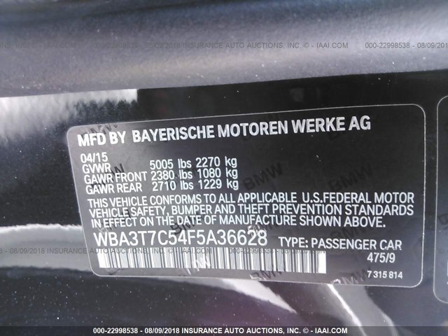 WBA3T7C54F5A36628 - 2015 BMW 435 XI BLACK photo 9