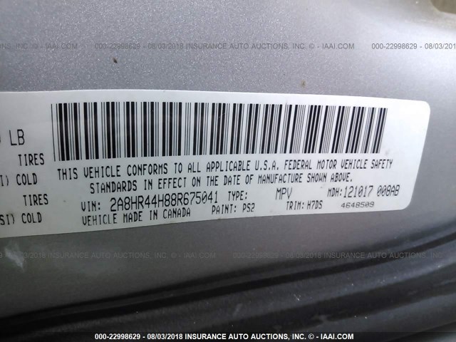 2A8HR44H88R675041 - 2008 CHRYSLER TOWN & COUNTRY LX SILVER photo 9