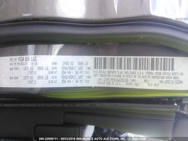 1C4PJMBSXHW578102 - 2017 JEEP CHEROKEE TRAILHAWK 黑色 照片 9